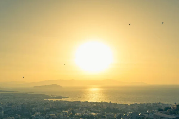 Vue Aérienne Sur Ville Canée Fond Mer Coucher Soleil Crète — Photo