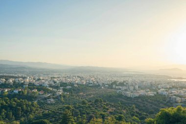 Gün batımında chania şehir ve deniz arka plan havadan görünümü. Girit adası, Yunanistan 