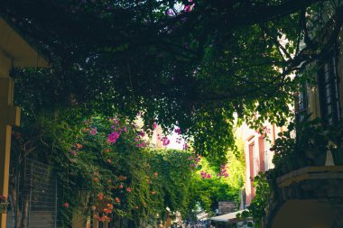 Girit, Yunanistan - 07 Aralık 2018: Eski Venedik limanındaki renkli Akdeniz caddesinin manzarası Chania kasabası