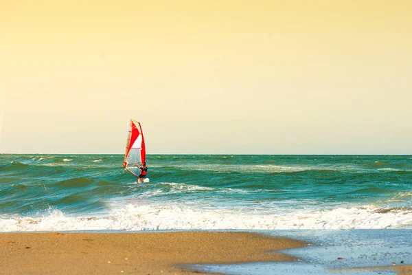 Windsurferzy Morzu Krecie Zachodzie Słońca Windsurfing Heraklionie Grecja — Zdjęcie stockowe