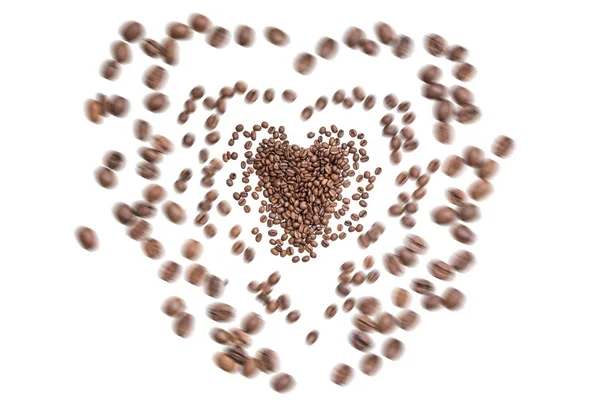 咖啡豆的形式是情人节的心 咖啡质地 — 图库照片