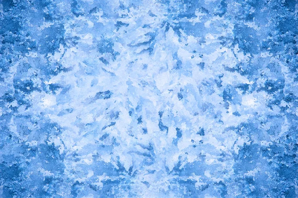 Μοτίβο Του Πορφυρού Πάγου Στο Τζάμι Του Παραθύρου Χειμωνιάτικο Φόντο — Φωτογραφία Αρχείου