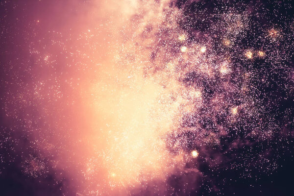 Colorful closeup fireworks light up the sky