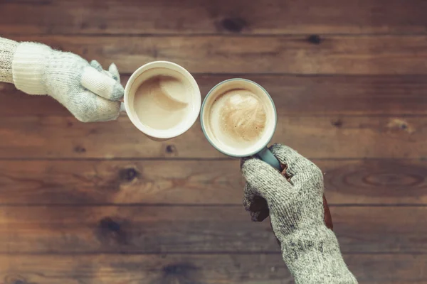 Tazze Caffè Mani Guanti Sfondo — Foto Stock