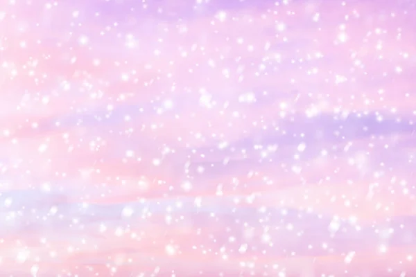 Vinter Jul Himmel Rosa Och Blå Färger Med Fallande Snö — Stockfoto