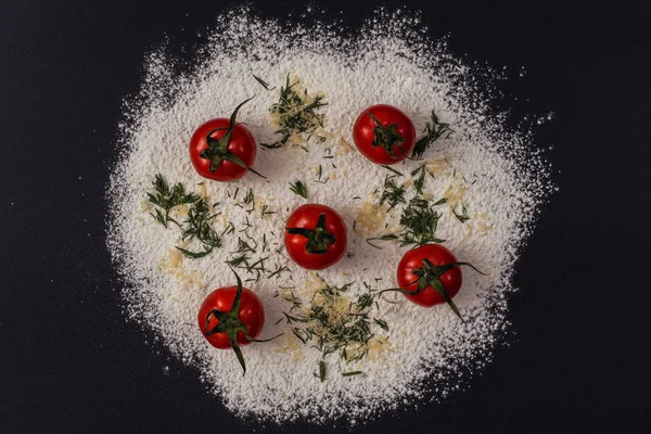 Abstraktes Bild Einer Pizza Aus Mehl Tomaten Käse Und Marmelade — Stockfoto