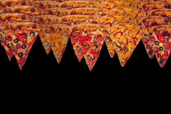 Nakrájejte Plátky Lahodnou Čerstvou Pizzu Pozadí — Stock fotografie