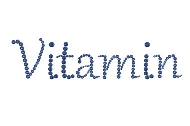 Beyaz üzerine mavi vitamin kelimesinin görünümü