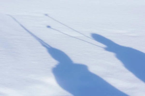 Shadow of people with skis on the snow. Winter concept