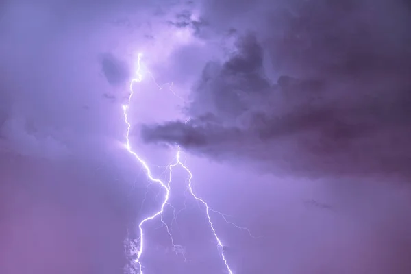 Closeup Lightning Strike Night Cloudy Sky — Stock Photo, Image