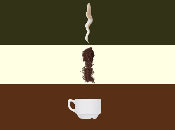 Proces Van Het Maken Van Koffie Schematische Stijl Koffiebonen Gemalen — Stockfoto