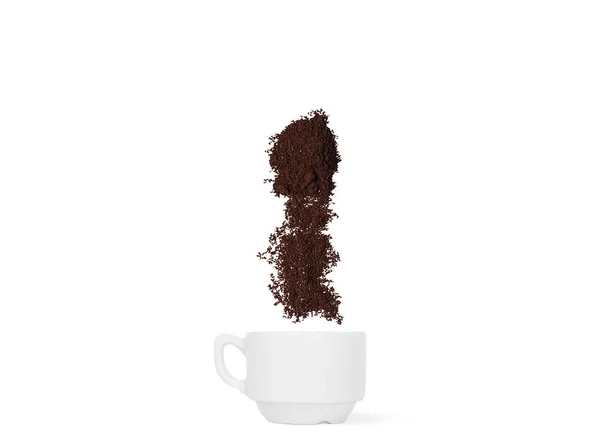 Kaffebönor Och Malet Kaffe Faller Koppen Koncept — Stockfoto