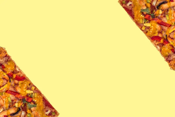 Snijd Plakjes Heerlijke Verse Pizza Achtergrond — Stockfoto