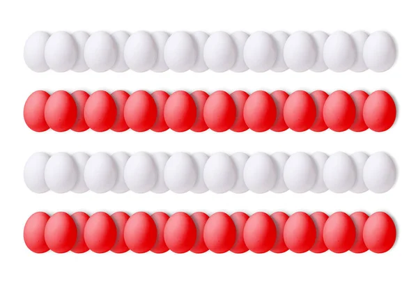 Beyaz Bir Arka Plan Üzerinde Beyaz Kırmızı Yumurta Seti Bir — Stok fotoğraf