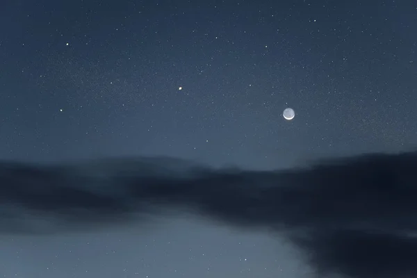 Énorme Pleine Lune Sur Ciel Nocturne Avec Des Étoiles Brillantes — Photo