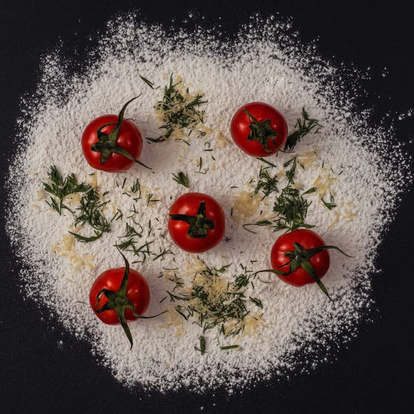 Abstraktes Bild Einer Pizza Aus Mehl Tomaten Käse Und Marmelade — Stockfoto