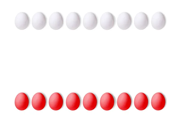 Набор Красно Белых Яиц Белом Фоне Отложенных Линию Текстура Пространством — стоковое фото