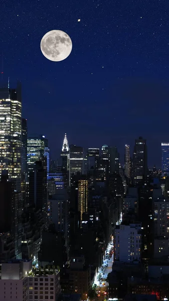 Вид Воздуха Панорама Небоскребов Нью Йорка Манхэттен Вид Ночной Центр — стоковое фото