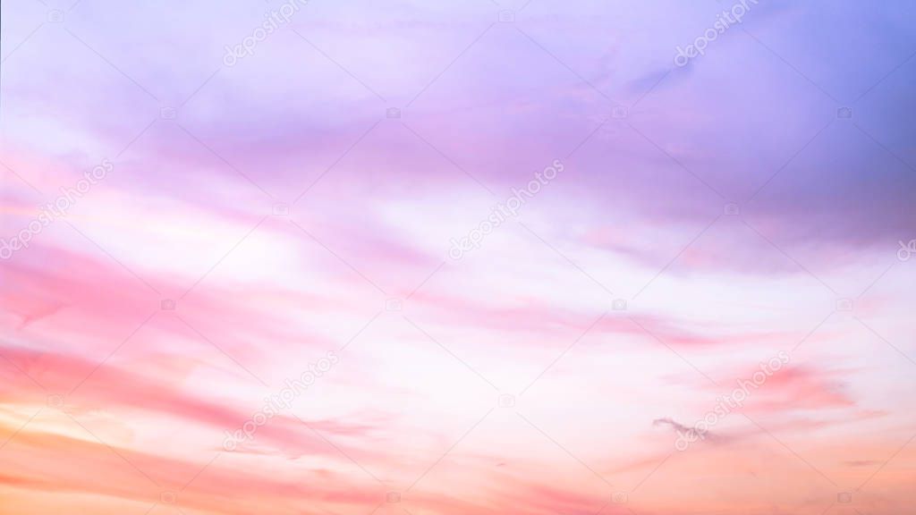 Twilight sky with effect of light pastel tone. Colorful sunset of soft clouds. 