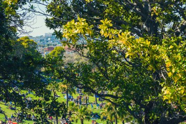 San Francisco, Usa - 28 Mayıs 2018: Dolores Park ziyaretçileri San Francisco arka planı, Ca.