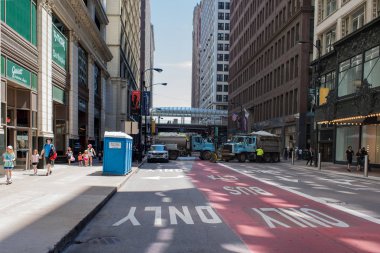 Chicago, Illinois - 26 Mayıs 2018 Chicago şehir merkezi, insanlar ve gökdelenler, Illinois, Usa