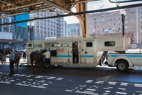 Chicago, Illinois - 26 Mayıs 2018: Anma Günü 'nde at sırtında Chicago polisi