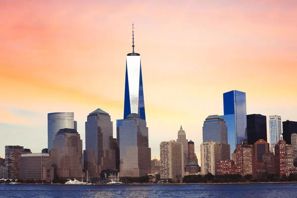 Vista Ciudad Nueva York Desde Río Hudson Atardecer Usa — Foto de Stock