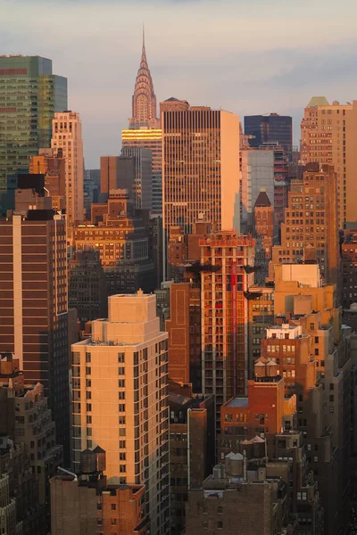 Uitzicht Het Centrum Van Manhattan Bij Zonsondergang Panorama Van Wolkenkrabbers — Stockfoto