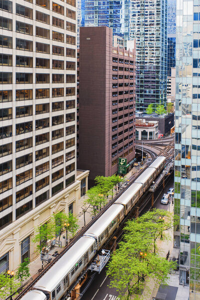 Beautiful aerial view of the Chicago railroad and skyscrapers in downtown,Illinois, USA