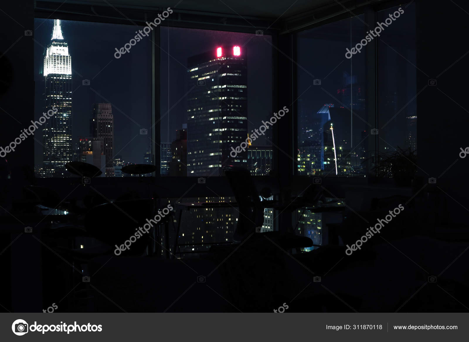 View Night Skyscrapers New York City Manhattan Windows Apartment Top Stock Photo By C Flowertiare