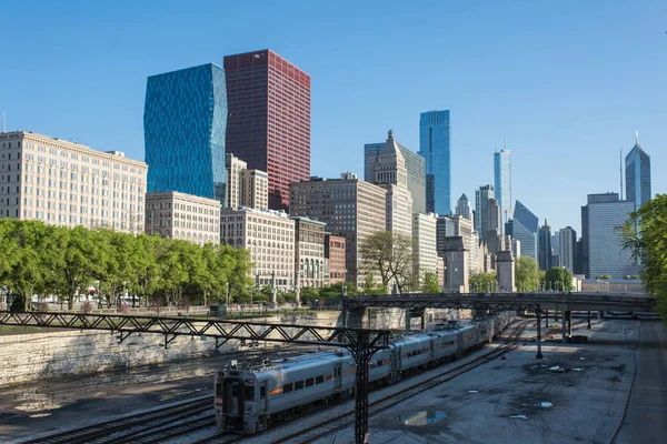 Bela Vista Aérea Ferrovia Arranha Céus Chicago Centro Cidade Illinois — Fotografia de Stock