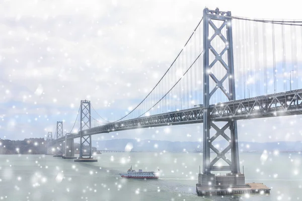 Vista Sobre Bay Bridge Treasure Island São Francisco Queda Neve — Fotografia de Stock