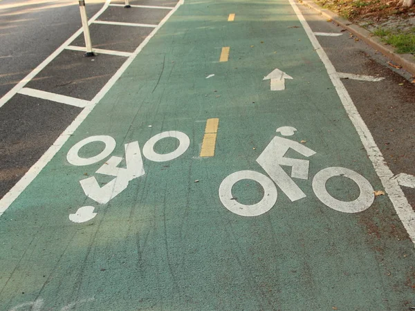 Empty Double Cycling Road Manhattan Nueva York Con Señales Bicicleta —  Fotos de Stock