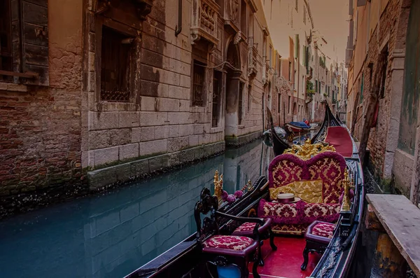Canal Con Góndola Tradicional Venecia Italia Postal Venecia Dentro Góndola — Foto de Stock