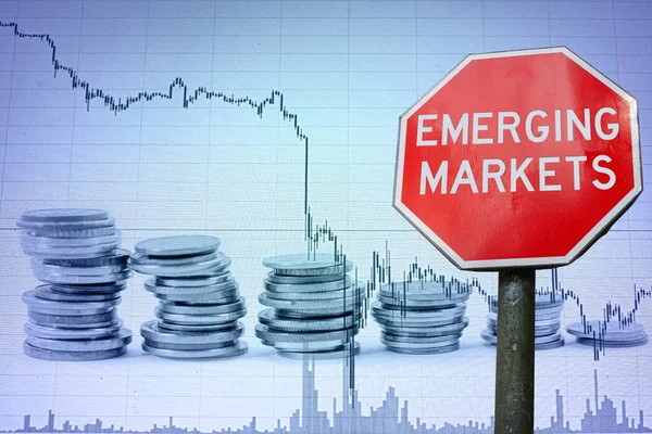 Mercati Emergenti Segnano Sullo Sfondo Dell Economia Con Grafici Monete — Foto Stock