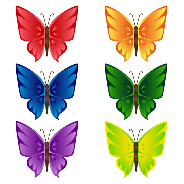 Conjunto Mariposas Multicolores Objetos Aislados Sobre Fondo Blanco Ilustración Vectorial — Archivo Imágenes Vectoriales