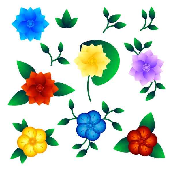 Conjunto Flores Exóticas Multicoloridas Objetos Isolados Sobre Fundo Branco Ilustração Vetores De Stock Royalty-Free