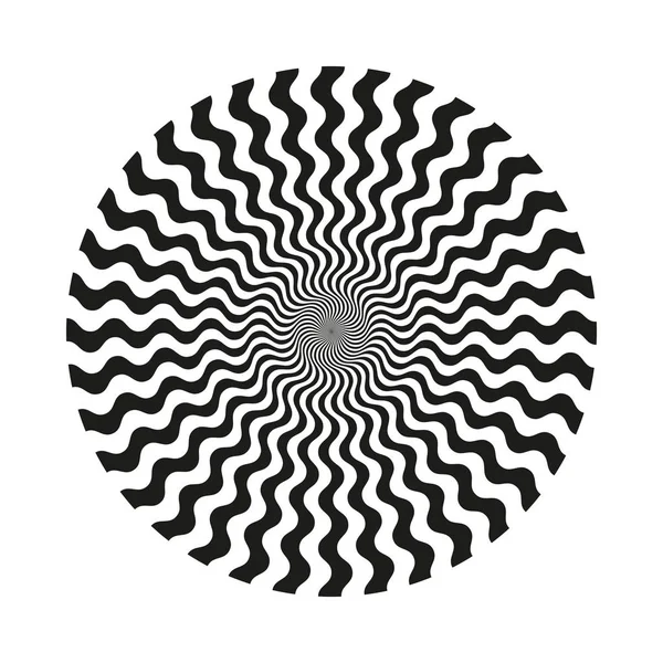 Abstraktes Schwarz Weißes Monochromes Kreisförmiges Wellenmuster Isoliertes Objekt Auf Weißem — Stockvektor