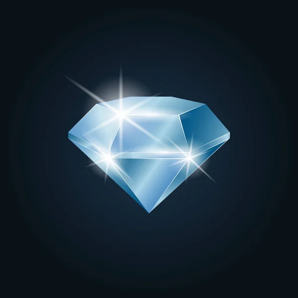 Diamond Gemstone Shining Isolated Object Dark Background Vector Illustration — Stock Vector