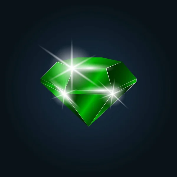 Emerald Edelsteen Schijnt Geïsoleerde Object Een Donkere Achtergrond Vectorillustratie — Stockvector