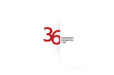 36 yıl dönümü, minimalist logo. 18. yıldönümü, tebrik kartı. Doğum günü davetiyesi. Yıl işareti. Beyaz arkaplanda kırmızı uzay vektörü çizimi - Vektör