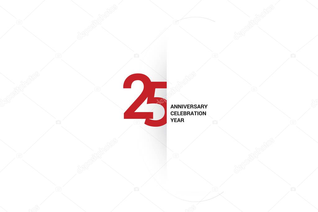 25 year anniversary, minimalist logo. 18th jubilee, greeting card. Birthday invitation. year sign. Red space vector illustration on white background - Vector