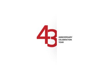 43 'üncü yıl dönümü, minimalist logo. 18. yıldönümü, tebrik kartı. Doğum günü davetiyesi. Yıl işareti. Beyaz arkaplanda kırmızı uzay vektörü çizimi - Vektör