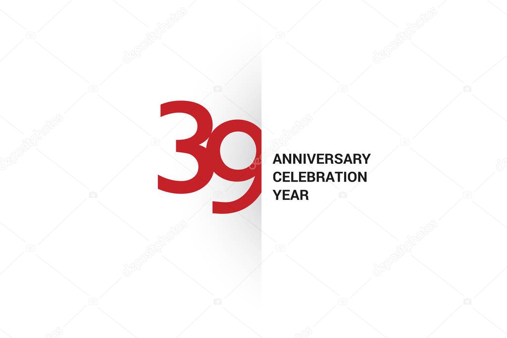 39 year anniversary, minimalist logo. 18th jubilee, greeting card. Birthday invitation. year sign. Red space vector illustration on white background - Vector