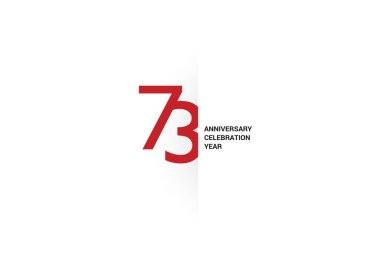 73. yıl dönümü, minimalist logo. Jübile, tebrik kartı. Doğum günü davetiyesi. Yıl işareti. Beyaz arkaplanda kırmızı uzay vektörü çizimi - Vektör
