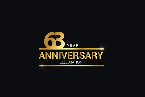 63周年記念ロゴタイプ 黒の背景に隔離された金色とスパークライトホワイトの色で記念日のロゴ お祝いのためのベクトルデザイン 招待状とグリーティングカード ベクトル — ストックベクタ