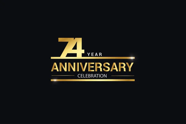 74周年記念ロゴタイプ 黒の背景に隔離された金色とスパークライトホワイトの色で記念日のロゴ お祝いのためのベクトルデザイン 招待状とグリーティングカード ベクトル — ストックベクタ