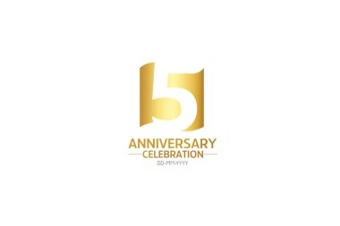 5. yıl dönümü, minimalist logo. Onuncu yıl, yıldönümü, tebrik kartı. Doğum günü davetiyesi. Yıl işareti. Beyaz arkaplanda altın uzay vektörü illüstrasyonu - Vektör