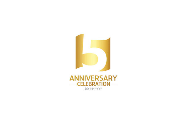 5 year anniversary, minimalist logo. Tenth years, jubilee, greeting card. Birthday invitation. year sign. Gold space vector illustration on white background - Vector