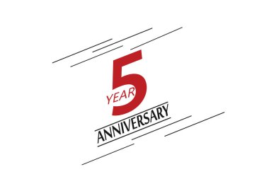 5. yıl dönümü hız tasarımı kırmızı renk, minimalist logo. Tebrik kartı. Doğum günü davetiyesi. Beyaz arkaplanda kırmızı uzay vektörü çizimi - Vektör